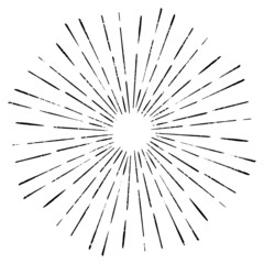 Obraz premium Light rays sunburst, hand drawn retro Sunbeam, grunge explosion element. Vintage linear radial design frame. 
