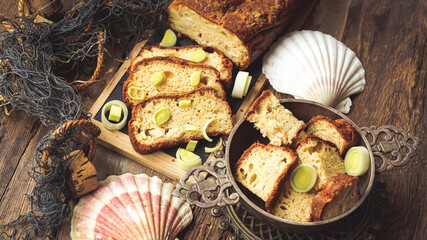 cake aux noix de saint-jacques et poireaux