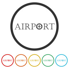 Airport word icon logo isolated on white background, color set