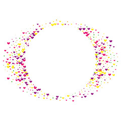 Rose Love Round Illustration. Pink Paper Wallpaper. Purple Confetti Small. Yellow Isolated Backdrop. Valentines Frame.