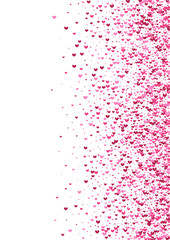 Pink Rain Heart Background. Rose February Frame. Purple Confetti Valentine. Red Gift Backdrop. Decoration Wallpaper.