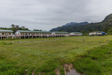 Modern village of the indigenous people of Borneo
