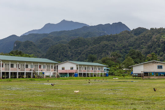 Modern Village Of The Indigenous People Of Borneo