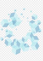 Gray Cube Background Transparent Vector. Cubic Cover Illustration. Blue Square Digital Template. Collection Card. Monochrome Element Block.