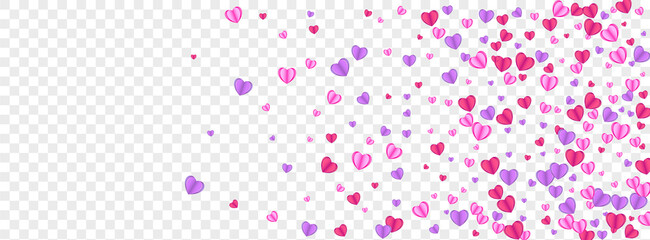 Violet Confetti Background Transparent Vector. Isolated Texture Heart. Tender Congratulation Pattern. Red Heart Anniversary Backdrop. Pink Happy Illustration.