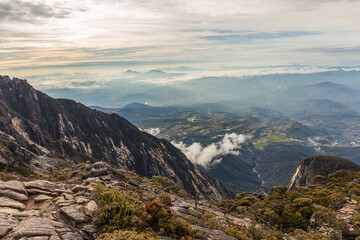 Trail to the top of Mt. Kinabalu on a cloudy day