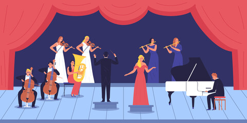 Musicians On Scene Background © Macrovector