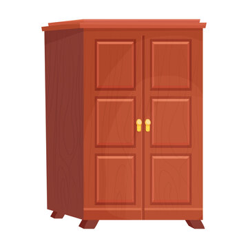 Wardrobe wooden interior furniture in cartoon style isolated on white background. Drawer, cupboard object. Textured home decoration, element. 