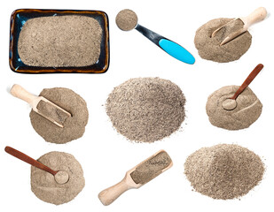 set of ground black pepper cutout on white
