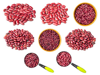 set of various red kidney beans cutout on white