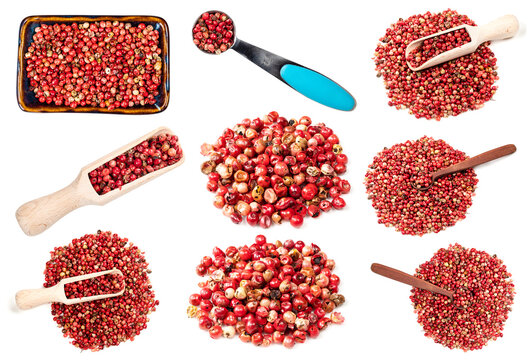 set of pink peppercorns (baie rose) cutout