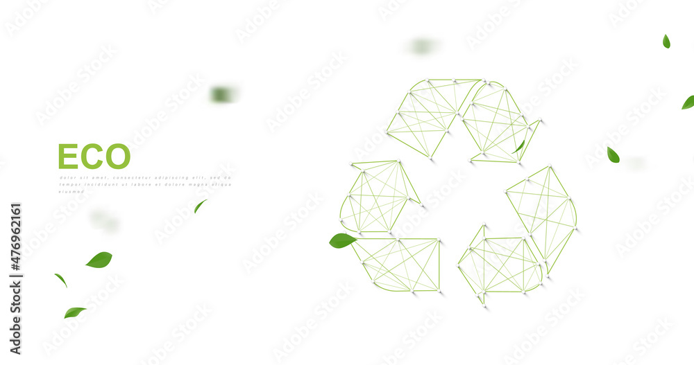 Poster Recycle icon form line, triangles, and particle style design. geometric wireframe