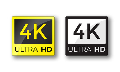 Yellow and black 4K Ultra HD video resolution icon design. 4k high definition vector illustration isolated on white background. Can be used for TV or monitor screen display label