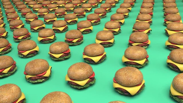Burger conveyor - 3d render looped.