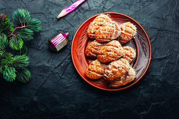 Homemade Christmas gingerbread or pastry.