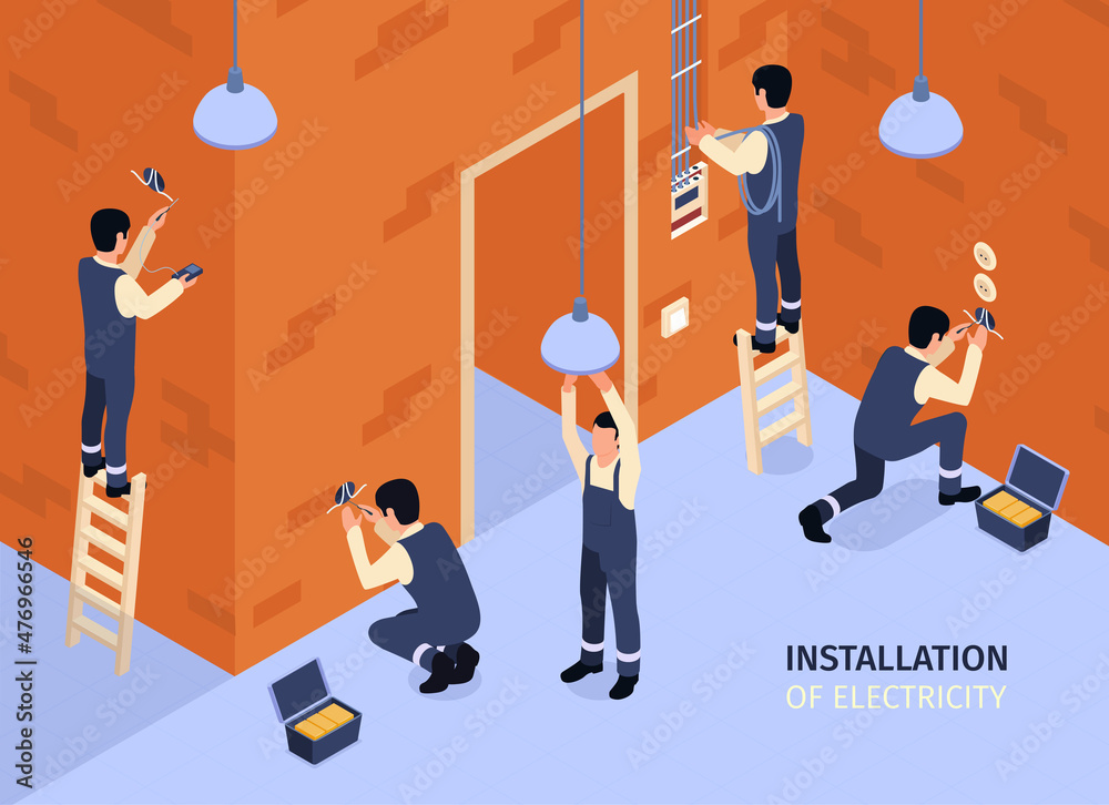 Poster technicians isometric illustration