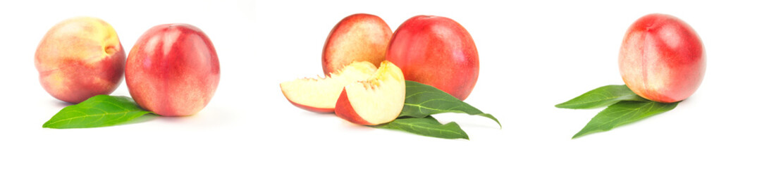Collage of ripe peaches on a white background clipping path