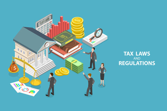 3D Isometric Flat Vector Conceptual Illustration of Tax Laws And Regulations, Public Finance and Audit