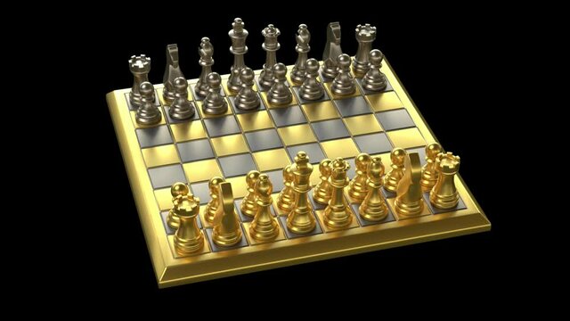 Chess rotating, gold and platinum - 3d render looped with alpha channel. 