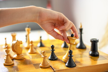 white queen's move to play chess, strategic planning, horizontal.