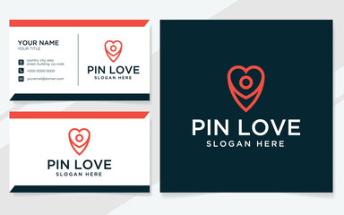 Pin love logo suitable for matchmaking, couples and technology with business card template