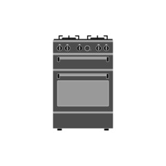 The icon of a gas stove with four burners and an electric oven on a white background.