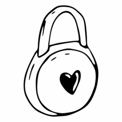Obraz na płótnie Canvas Padlock . Vector doodle illustration of a heart-shaped castle. valentine's Day icon.