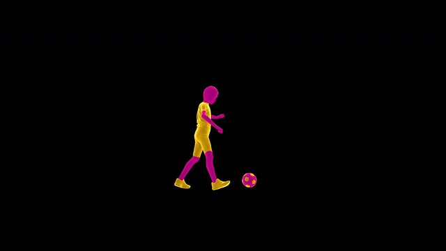 Colorful boy playing soccer ball - 3d render with alpha channel.