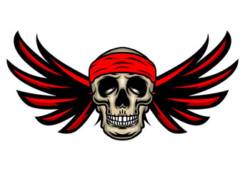 Skull head wearing bandana with wings