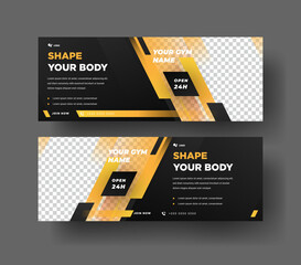 GYM fitness banner with elegant design yellow black color. vector EPS 