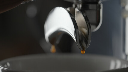 pour double espresso with professional coffee machine