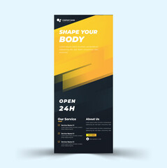 Fitness gym roll up banner vector template