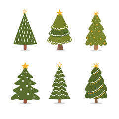 set of christmas trees, vector, christmas tree on white background
