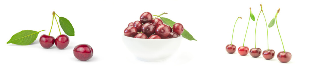 Set of Fresh cherry on a white background