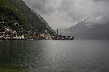 Hallstatt mountain village and alpine lake, Austrian Alps