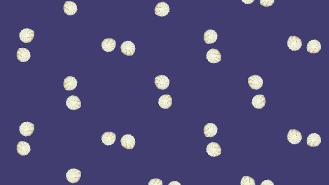 Colorful pattern of rotating zephyrs. Seamless pattern with zephyr. Marshmallow. Top view. Realistic animation. 4K video motion