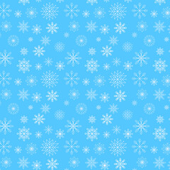 Snowflakes of various shapes on a blue background.