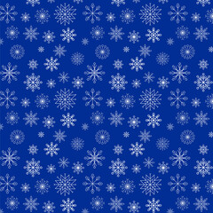 Snowflakes of various shapes on a blue background.
