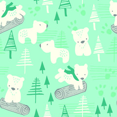 Baby polar bears themed seamless baby t-shirt print, fashion print design, can be used for kids wear, baby shower, celebration, greeting and invitation.