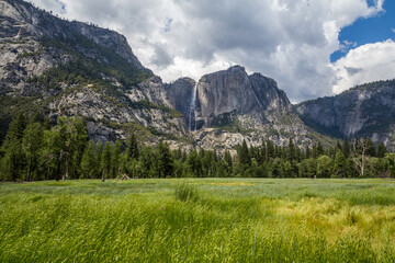 Fototapeta na wymiar Yosemite Falls from Yosemite Valley, California