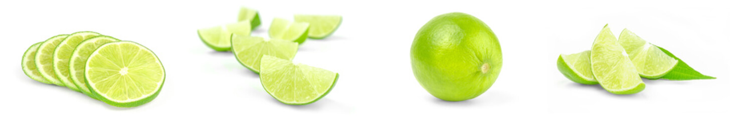 Group of limes isolated on a white background with clipping path