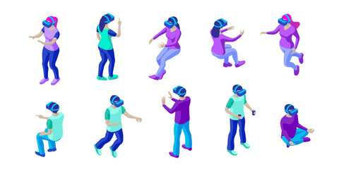 Set of people wearing vr helmets