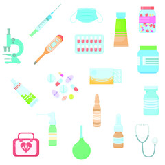 Set Abstract Collection Flat Cartoon Vector Design Style Element Medicine Pharmacy Isolated Protection Concept Healthcare Medical