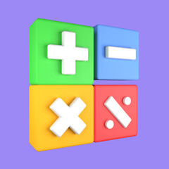 Fototapeta premium 3d cartoon Math Count Game isolated on a purple background, Math Count Game icon. 3d rendering illustration