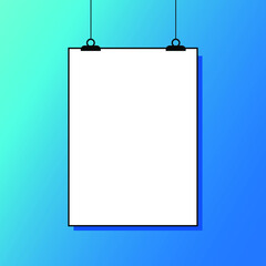 Paper poster with black frame on grey wall. Blank A4 format on the gray background. Vector illustration 