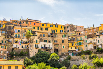Fototapeta premium Beautiful view of the old town of Ventimiglia Alta in Italy, Liguria. Ligurian Riviera, Province of Imperia