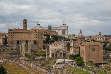 Scenic view over the ruins of the Roman Forum in Rome, Italy