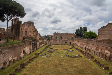 Scenic view over the ruins of the Roman Forum in Rome, Italy