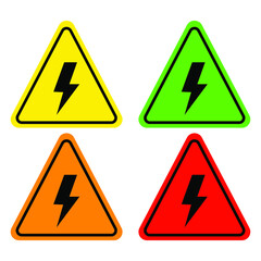 Danger high voltage yellow sign. High voltage with lightning bolt icons set. Energy and thunder symbol. Lightning strike vector icon on white background. Vector illustration.
