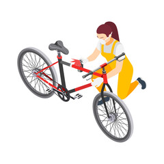 Female Bicycle Repairman Composition